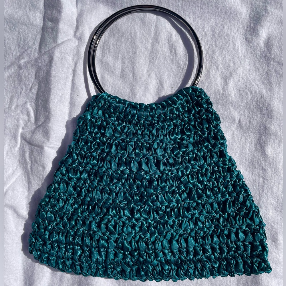 Dark Teal Ribbon Crochet Purse